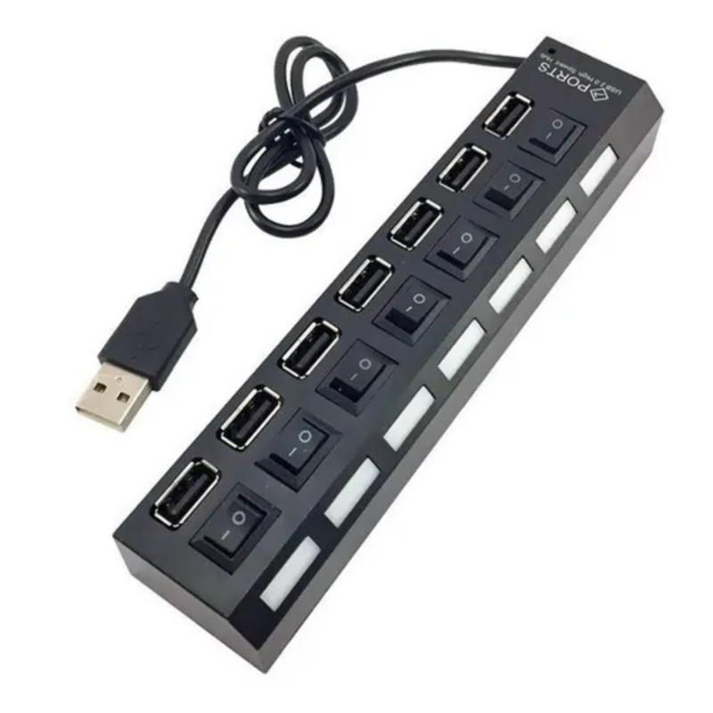 Hub Usb 2.0 C/ 7 Portas Switch On e Off Led Indicador