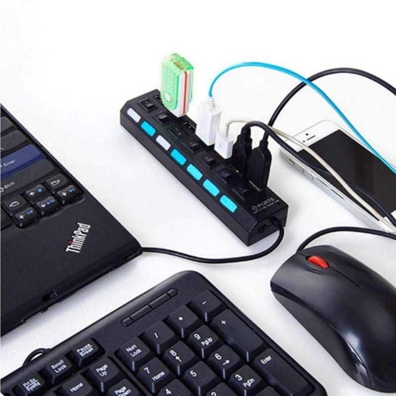 Hub Usb 2.0 C/ 7 Portas Switch On e Off Led Indicador