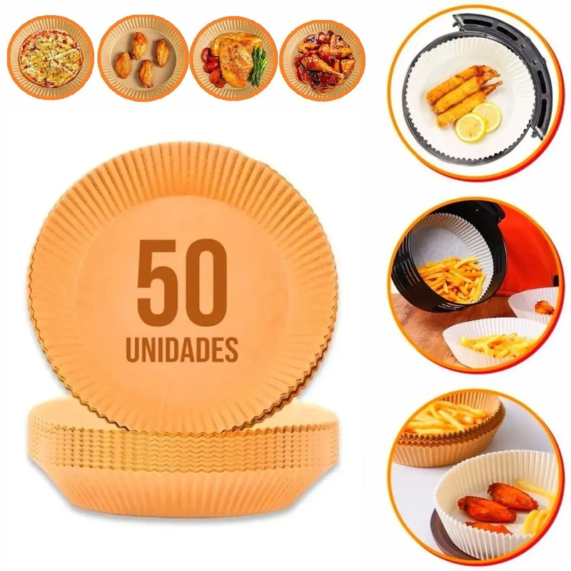 Forro de Papel Antiaderente Para Airfryer - 50 unidades