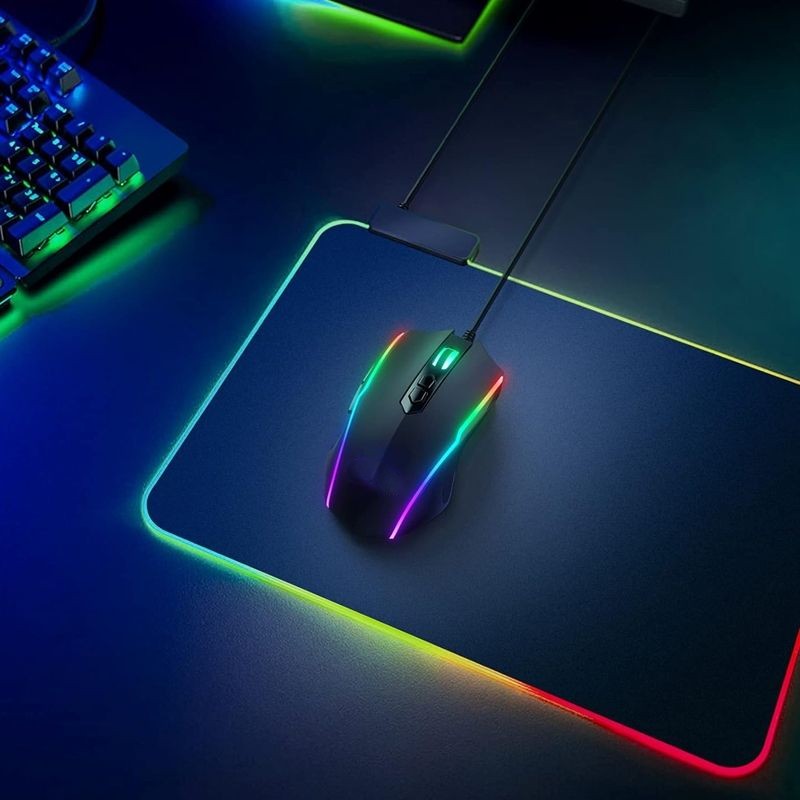 Mouse Pad Gamer Com Borda Iluminada LED RGB 7 Cores - 25cm x 35cm