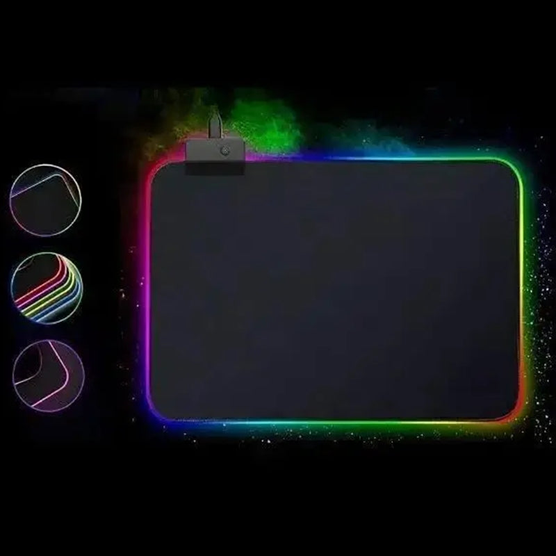 Mouse Pad Gamer Com Borda Iluminada LED RGB 7 Cores - 25cm x 35cm