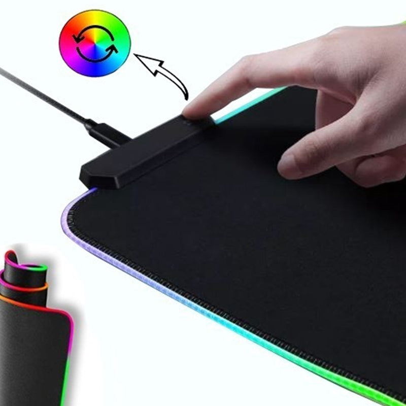 Mouse Pad Gamer Com Borda Iluminada LED RGB 7 Cores - 25cm x 35cm