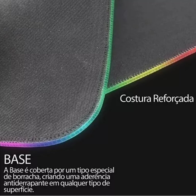 Mouse Pad Gamer Com Borda Iluminada LED RGB 7 Cores - 25cm x 35cm