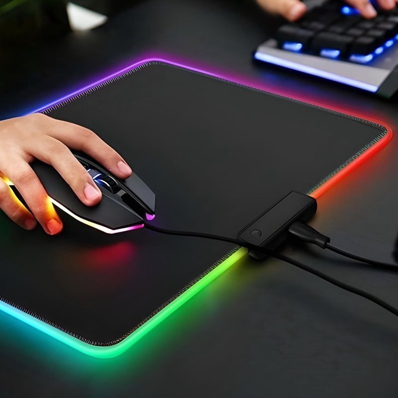 Mouse Pad Gamer Com Borda Iluminada LED RGB 7 Cores - 25cm x 35cm