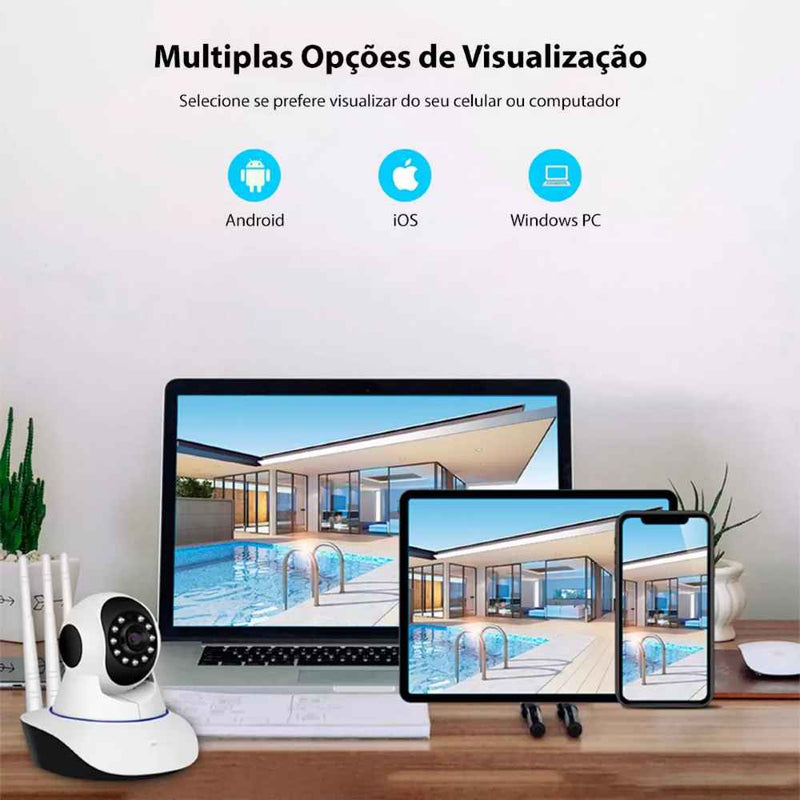 Câmera IP Wifi Wireless Sem Fio Hd 3 Antenas Visão Noturna