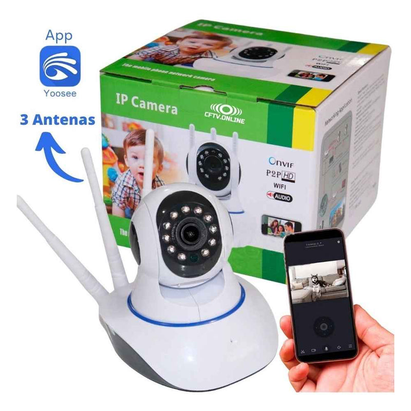 Câmera IP Wifi Wireless Sem Fio Hd 3 Antenas Visão Noturna